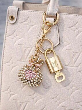 Authentic Louis Vuitton Gold Padlock & Key 🔒 LV Bag Charm w/ Unbranded Keychain